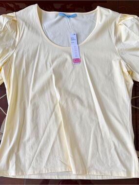 ANTONIO MELANI Pale Yellow Scoop Neck Short Sleeve Top